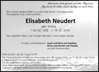 Traueranzeige von Elisabeth Neudert von Neue Presse Coburg