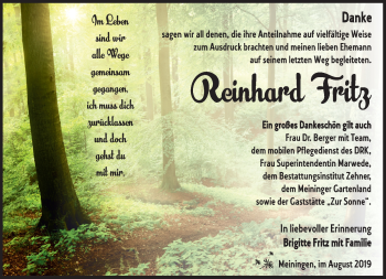 Traueranzeige von Reinhard Fritz von Südthüringer Presse
