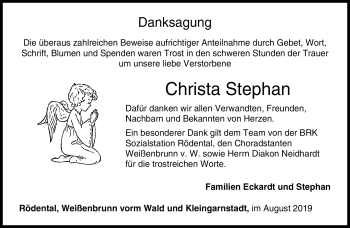 Traueranzeige von Christa Stephan von Neue Presse Coburg