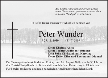 Traueranzeige von Peter Wunder von Neue Presse Coburg