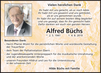 Traueranzeige von Alfred Büchs von Neue Presse Coburg