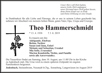 Traueranzeige von Theo Hammerschmidt von Südthüringer Presse