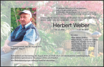 Traueranzeige von Herbert Weber von Neue Presse Coburg