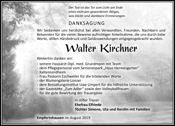 Traueranzeige von Walter Kirchner von Südthüringer Presse
