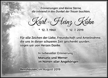 Traueranzeige von Karl-Heinz Kühn von Südthüringer Presse