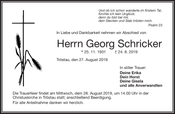Traueranzeige von Georg Schricker von Frankenpost