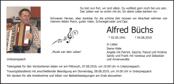 Traueranzeige von Alfred Büchs von Neue Presse Coburg