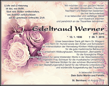 Traueranzeige von Edeltraud Werner von Südthüringer Presse