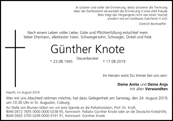 Traueranzeige von Günther Knote von Neue Presse Coburg