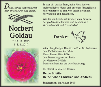 Traueranzeige von Norbert Goldau von Südthüringer Presse