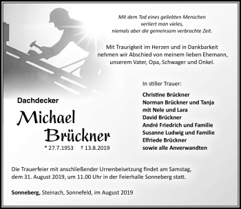 Traueranzeige von Michael Brückner von Südthüringer Presse