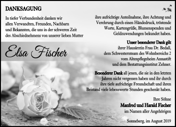 Traueranzeige von Elsa Fischer von Südthüringer Presse