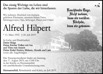 Traueranzeige von Alfred Hilpert von Südthüringer Presse
