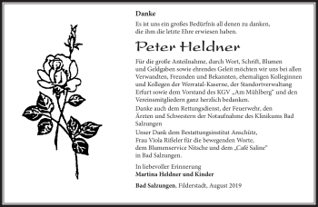 Traueranzeige von Peter Heldner von Südthüringer Presse