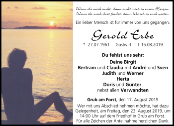 Traueranzeige von Gerold Erbe von Neue Presse Coburg