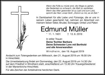 Traueranzeige von Edmund Müller von Neue Presse Coburg