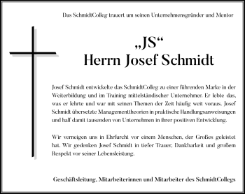 Traueranzeige von Josef Schmidt von Frankenpost