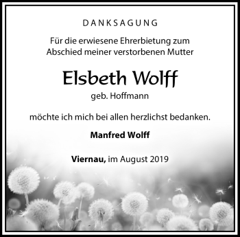 Traueranzeige von Elsbeth Wolff von Südthüringer Presse