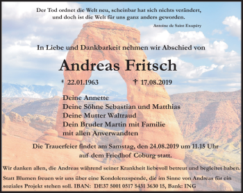 Traueranzeige von Andreas Fritsch von Neue Presse Coburg