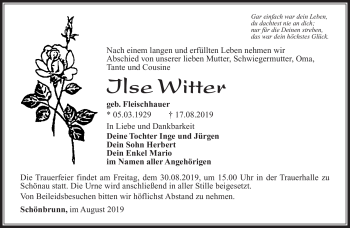 Traueranzeige von Ilse Witter von Südthüringer Presse