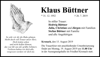 Traueranzeige von Klaus Büttner von Neue Presse Coburg