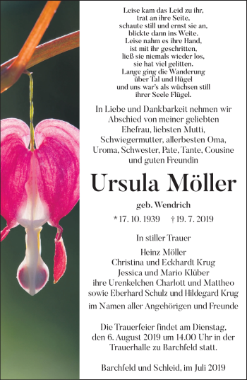 Traueranzeige von Ursula Möller von Südthüringer Presse