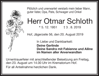 Traueranzeige von Otmar Schloth von Frankenpost