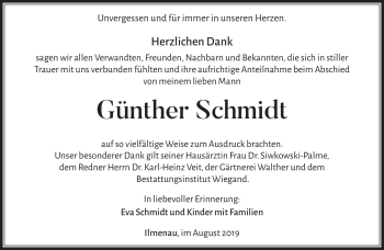 Traueranzeige von Günther Schmidt von Südthüringer Presse