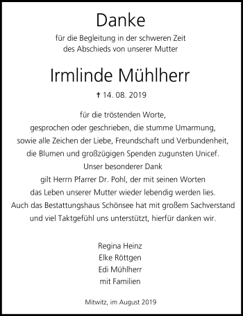 Traueranzeige von Irmlinde Mühlherr von Neue Presse Coburg