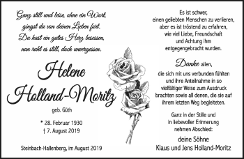 Traueranzeige von Helene Holland-Moritz von Südthüringer Presse