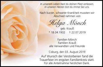 Traueranzeige von Helga Mönch von Neue Presse Coburg