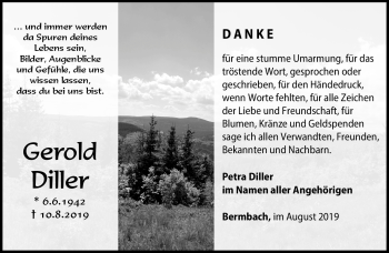 Traueranzeige von Gerold Diller von Südthüringer Presse