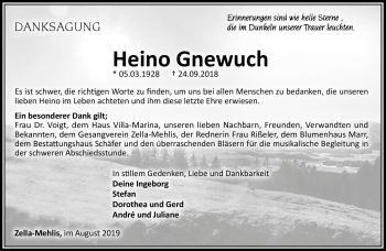 Traueranzeige von Heino Gnewuch von Südthüringer Presse