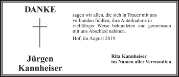 Traueranzeige von Jürgen Kannheiser von Frankenpost