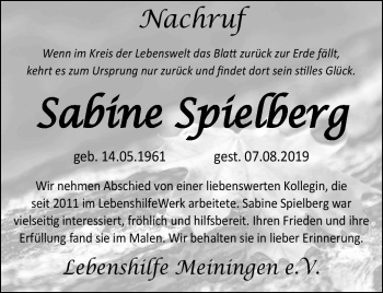 Traueranzeige von Sabine Spielberg von Südthüringer Presse