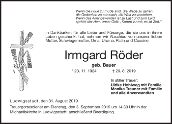 Traueranzeige von Irmgard Röder von Neue Presse Coburg