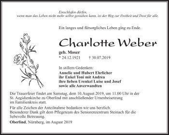 Traueranzeige von Charlotte Weber von Südthüringer Presse