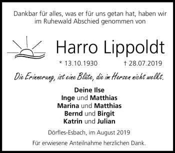 Traueranzeige von Harro Lippold von Neue Presse Coburg