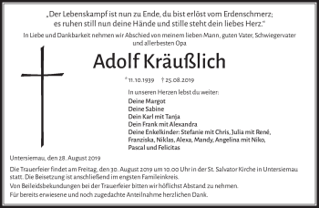 Traueranzeige von Adolf Kräußlich von Neue Presse Coburg