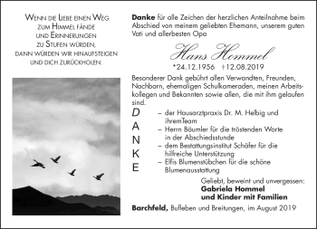 Traueranzeige von Hans Hommel von Südthüringer Presse