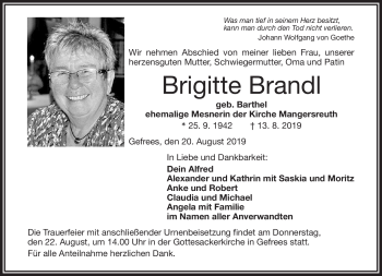 Traueranzeige von Brigitte Brandl von Frankenpost