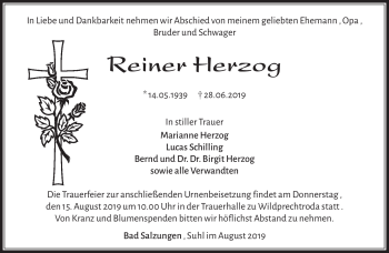 Traueranzeige von Reiner Herzog von Südthüringer Presse