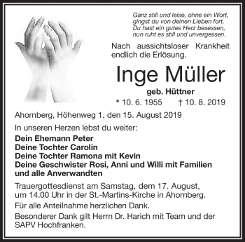 Traueranzeige von Inge Müller von Frankenpost