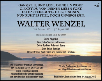 Traueranzeige von Walter Wenzel von Südthüringer Presse