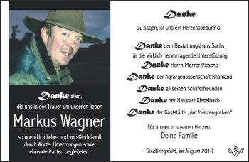Traueranzeige von Markus Wagner von Südthüringer Presse