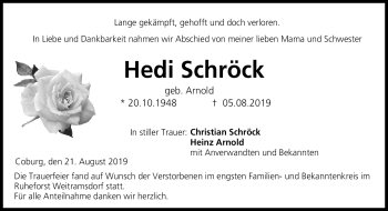 Traueranzeige von Hedi Schröck von Neue Presse Coburg