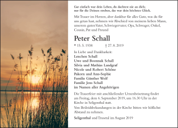 Traueranzeige von Peter Schall von Südthüringer Presse