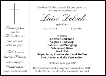 Traueranzeige von Luise Deloch von Neue Presse Coburg