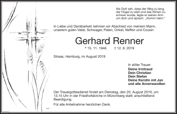 Traueranzeige von Gerhard Renner von Frankenpost