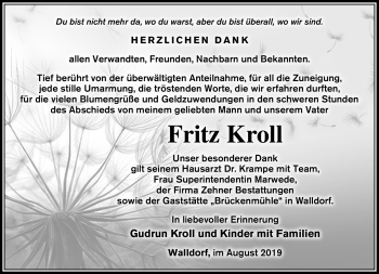Traueranzeige von Fritz Kroll von Südthüringer Presse